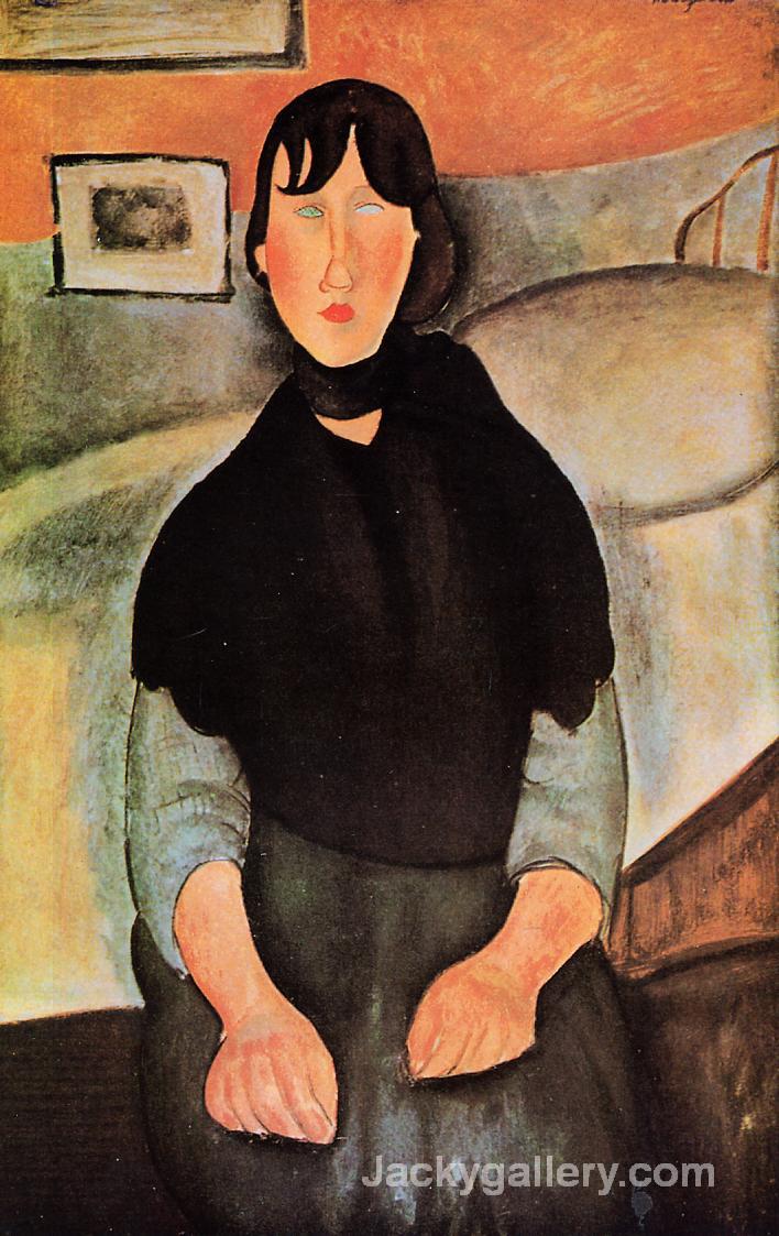 Dark Young Woman Seated by a Bed by Amedeo Modigliani paintings reproduction